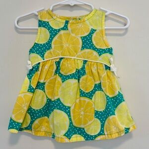 🟥 Gymboree 2014 Green Lemon Print Bow Cotton Tank Top Baby Girl Size 6-12 Months